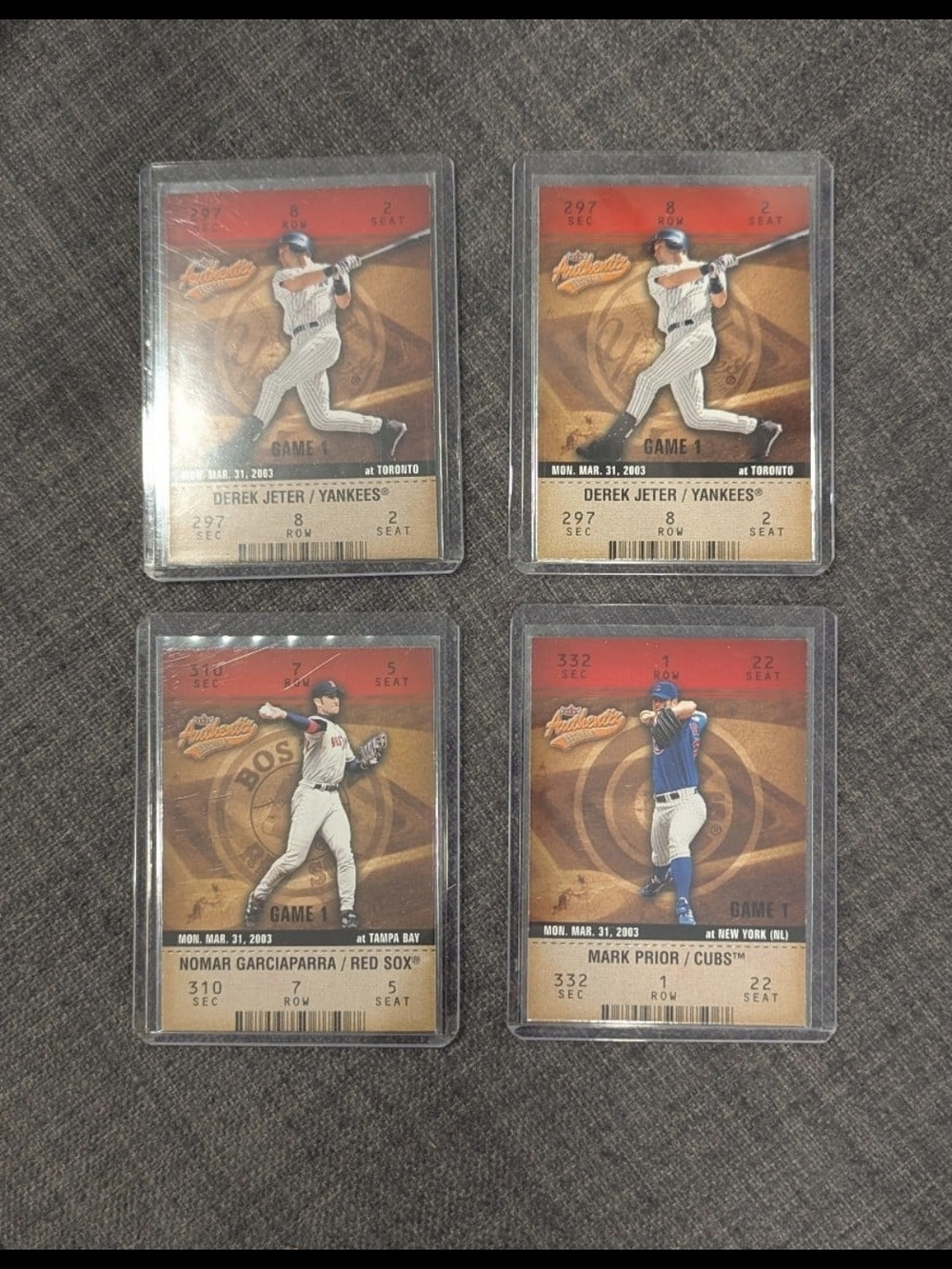 2003 Fleer Authentix Ticket Lot Derek Jeter x2 Nomar Garciaparra Mark Prior